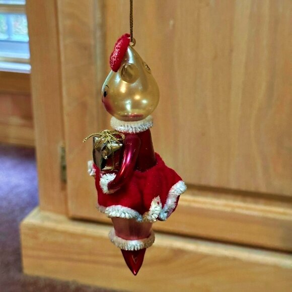 Mouse Blown Glass Christmas Ornament Red Felt Bow Skirt 6 Inches Cat? Rabbit? - Picture 4 of 6
